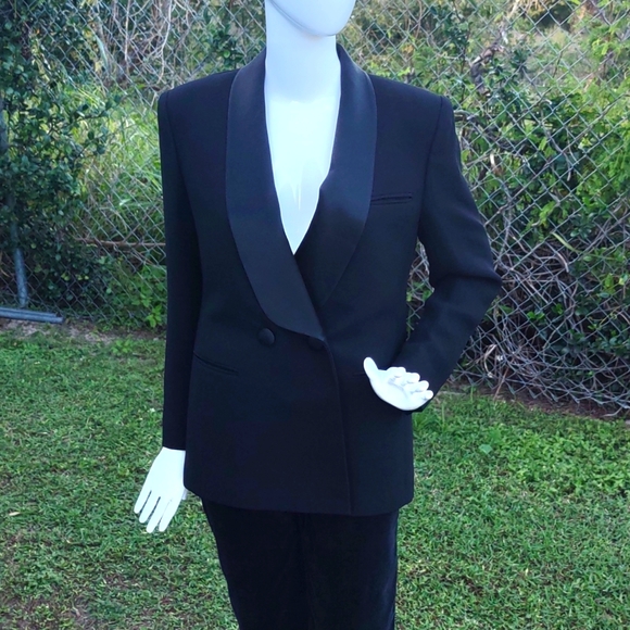 JONES NY PETITE LADIES BLACK DOUBLE BREASTED FORMAL TUXEDO BLAZER - Picture 4 of 17